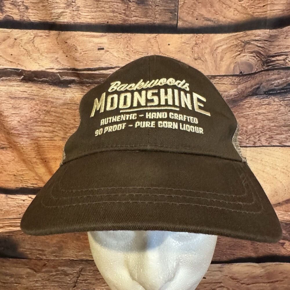 Backwoods Moonshine Brown Tan Mesh Trucker Hat Cap Adjustable Snapback Liquor
